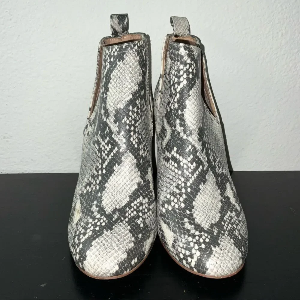Women's Snake-Print Block Heel Ankle Boot in Black & White